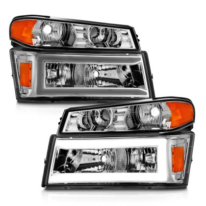 ANZO Crystal Headlights w/ Light Bar Chrome 4pcs for 04-12 Colorado / Canyon