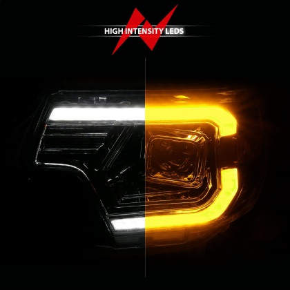 ANZO Projector Headlights - w/ Light Bar Switchback Chrome for 12-15 Tacoma