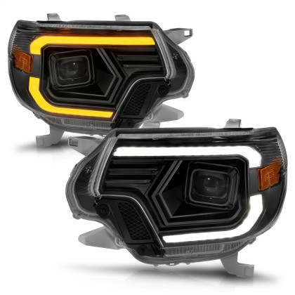 ANZO Projector Headlights - w/ Light Bar Switchback Black for 12-15 Tacoma