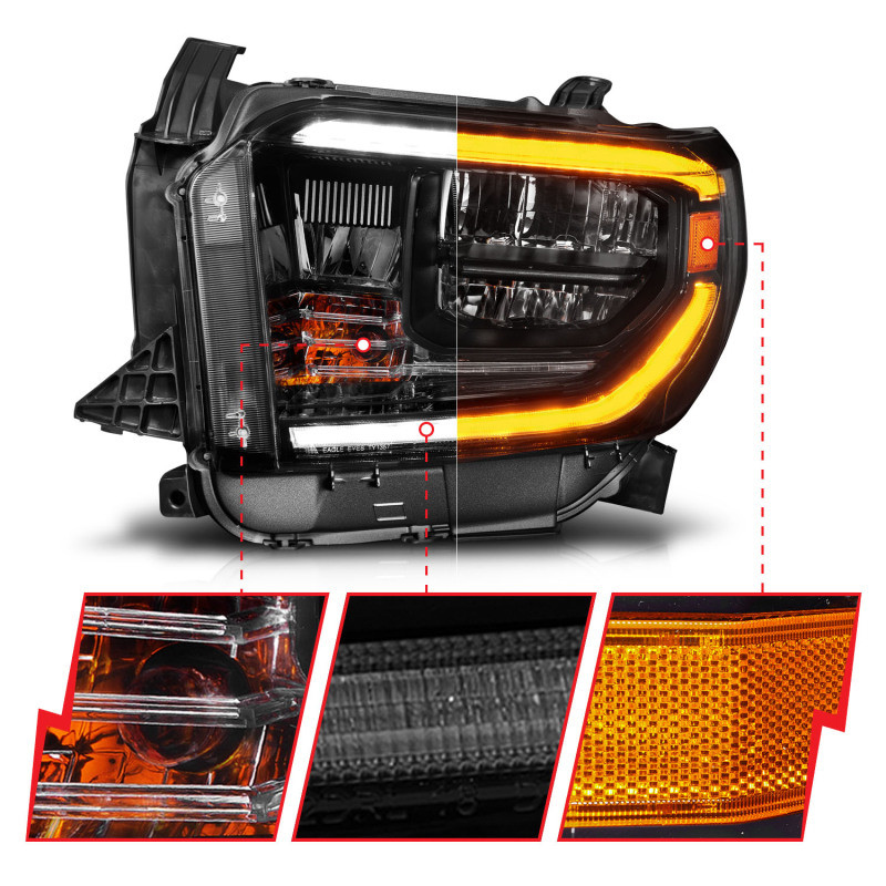 ANZO LED Crystal Headlights w/ Switchback Black w/ DRL for 14-17 Toyota Tundra