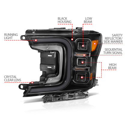 Anzo Full Led Projector Smoke Bar Headlights Black Amber for 18-20 Ford F-150