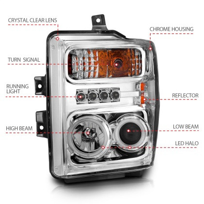 ANZO Projector Headlights w/ Halo Chrome (CCFL) for 2008-2010 Ford F-250