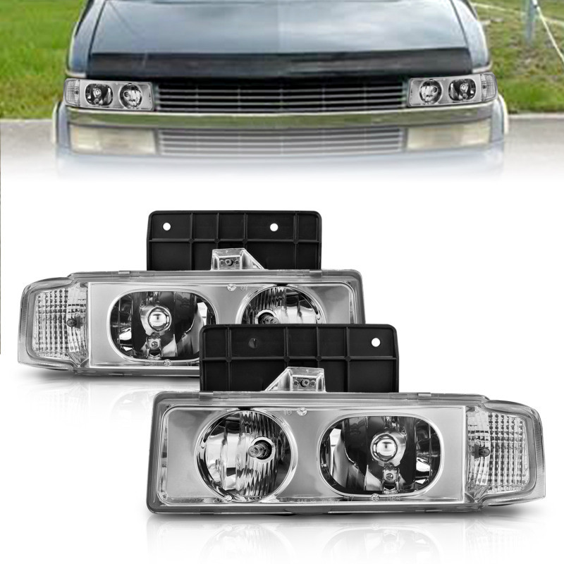 ANZO Crystal Headlights Chrome 1pc for 1995-2005 Chevrolet Astro Van