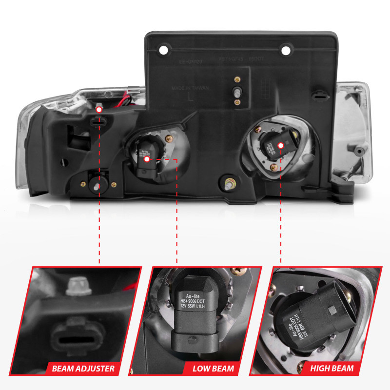 ANZO Crystal Headlights Chrome 1pc for 1995-2005 Chevrolet Astro Van