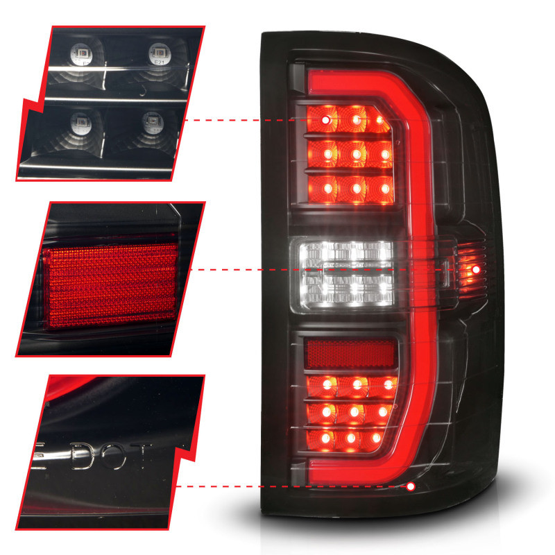 ANZO LED Taillights Black Smoke Lens (w/C Light Bars) for 14-18 GMC Sierra 1500
