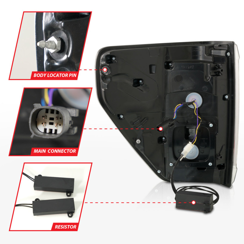 ANZO LED Taillights Seq. Signal w/BLIS Cover - Black for 21-23 Ford F-150