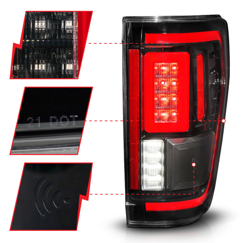 ANZO LED Taillights Seq. Signal w/BLIS Cover - Black for 21-23 Ford F-150