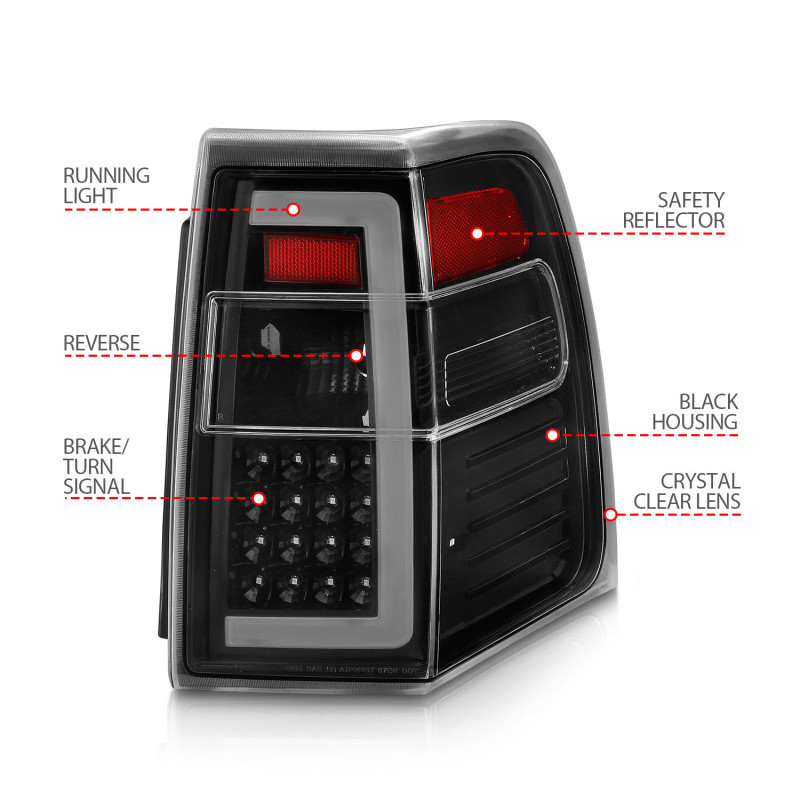 ANZO LED Taillights w/ Light Bar Black Housing Clear Lens for 07-17 Expedition