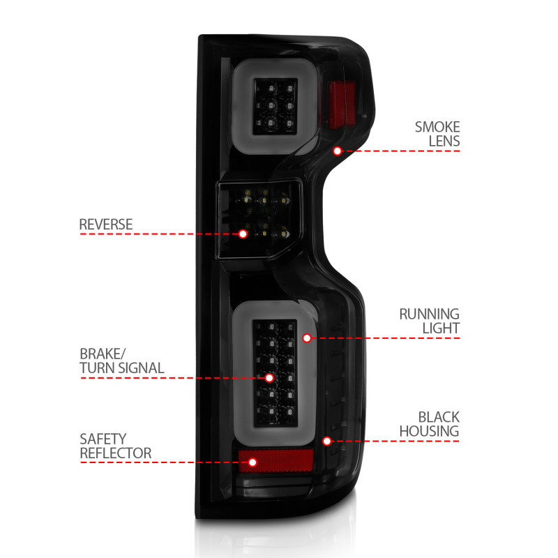 Anzo LED Tailights Black Housing Smoke Lens G2 for 19-21 Chevy Silverado