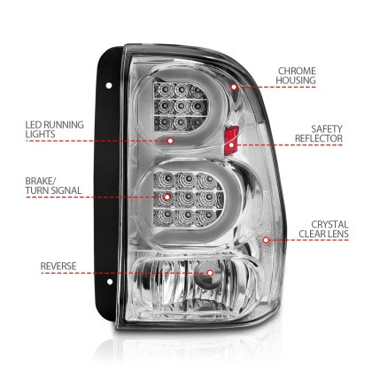 ANZO LED Tail Lights w/ Light Bar Chrome Clear Lens for 02-09 Trailblazer