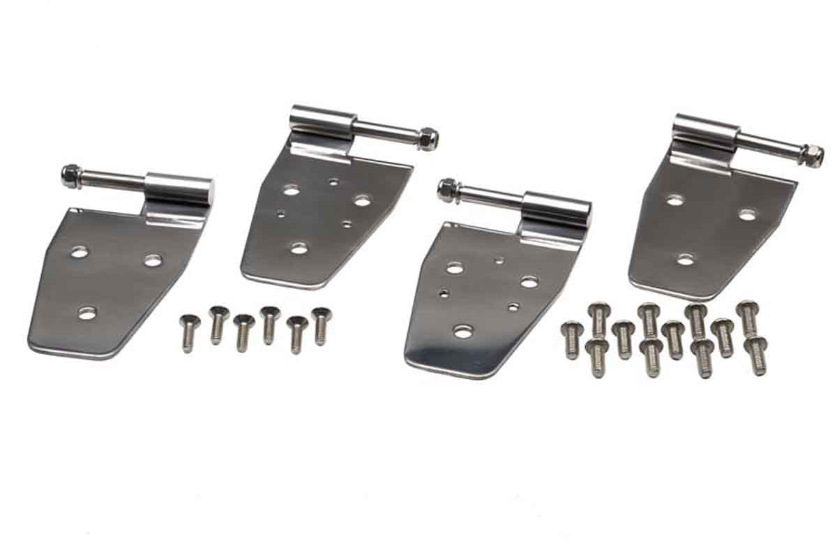 Kentrol Door Hinge Set 4 Pieces - Polished Silver for 97-06 Jeep Wrangler TJ