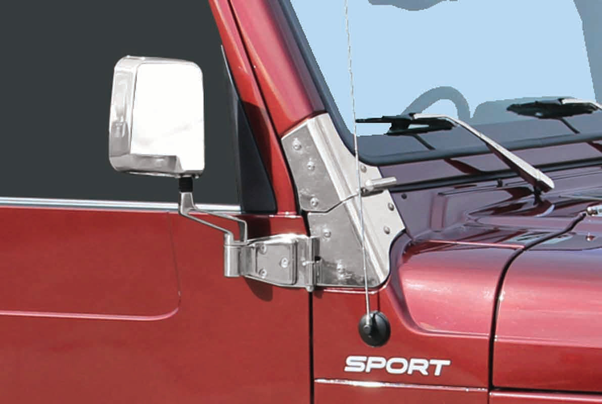 Kentrol Windshield Hinge Pair - Polished Silver for 97-06 Jeep Wrangler TJ