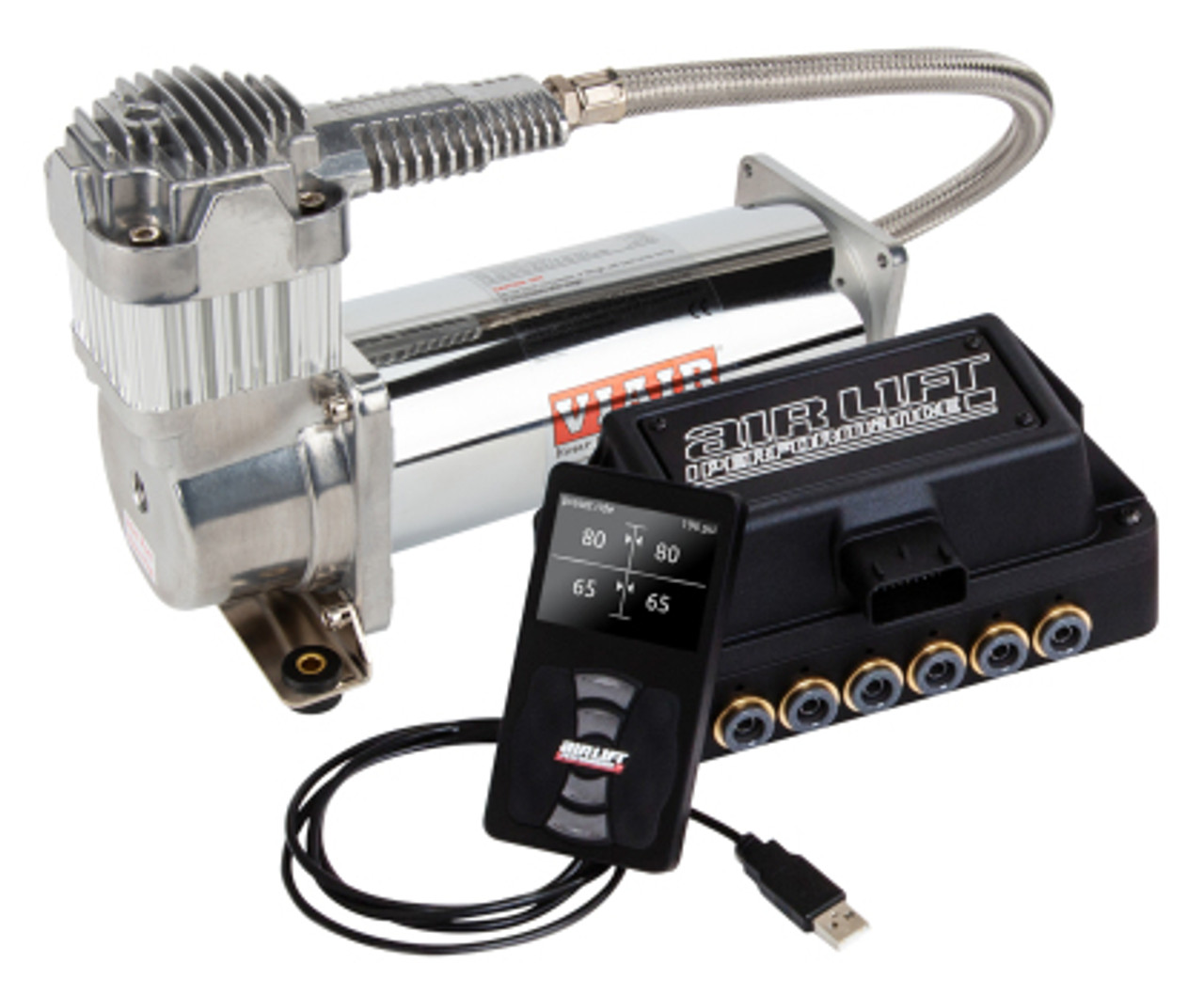 Air Lift Performance 3H - 3/8 Air Line 4Gal 7-Port Polished Tank VIAIR 444C Comp