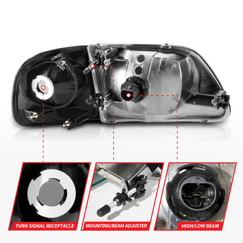 ANZO Crystal Headlight Black w/ Parking Light for 1997-2003 Ford F150