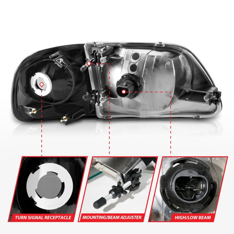 ANZO Crystal Headlight Black w/ Parking Light for 1997-2003 Ford F150