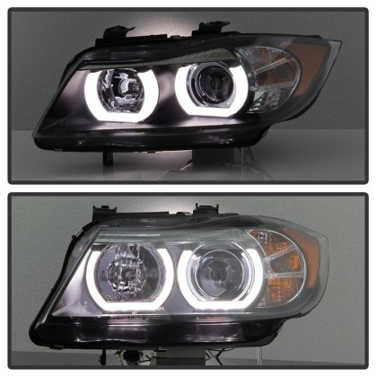 Spyder V2 Headlights - HID Only - Black for 06-08 BMW E90 3-Series 4DR