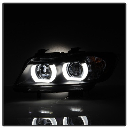 Spyder V2 Headlights - HID Only - Black for 06-08 BMW E90 3-Series 4DR