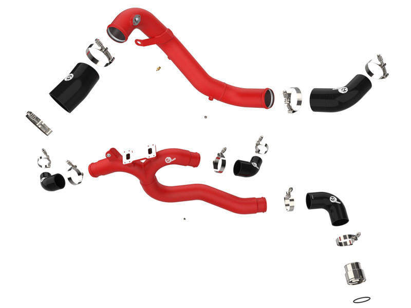 AFE BladeRunner Alum Hot/Cold Charge Pipe Kit Red for 18-21 Kia Stinger V6-3.3L