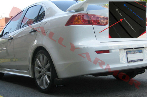 Rally Armor UR Black Mud Flaps w/ Silver Logo for 07+ Lancer - MF8-UR-BLK/SIL