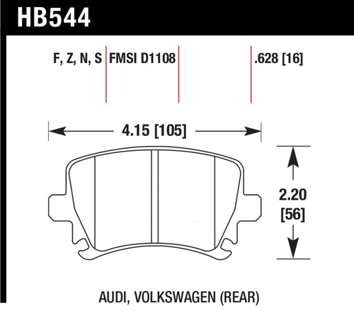 Hawk HP+ Rear Brake Pads for 06-10 GTI - HB544N.628