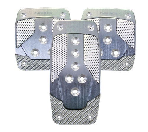 NRG Aluminum Gun Metal w/ Silver Carbon Sport Pedals for M/T - PDL-400GM