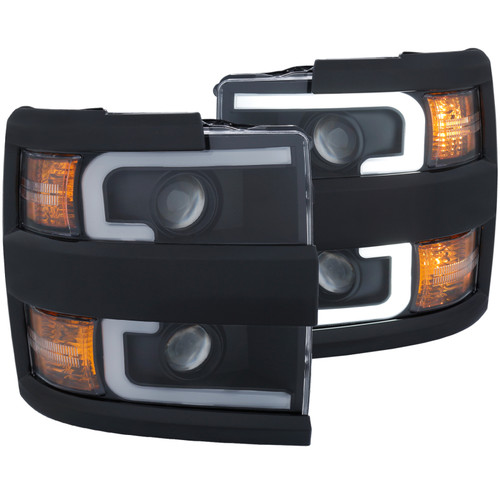 ANZO PROJECTOR HEADLIGHT BLACK WITH AMBER (BLACK RIM) for 15-19 Silverado 2500HD