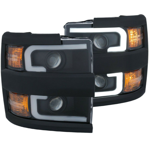 ANZO PROJECTOR HEADLIGHT BLACK WITH AMBER (BLACK RIM) for 15-19 Silverado 2500HD