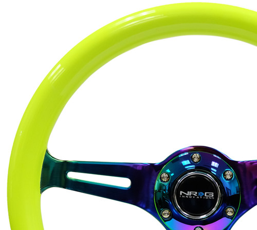 NRG Classic Wood Grain Wheel - 350mm 3 Neochrome spokes - Neon Yellow Paint