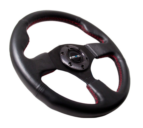 NRG New Age Sport Steering Wheel 320mm Leather w/ Red Stitch