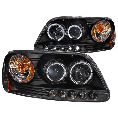 ANZO 1 PC PROJECTOR HEADLIGHTS BLACK w/ HALO & LED for 97-03 Ford F150