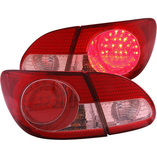 ANZO LED Taillights Red Clear 4pc for 2003-2008 Toyota Corolla