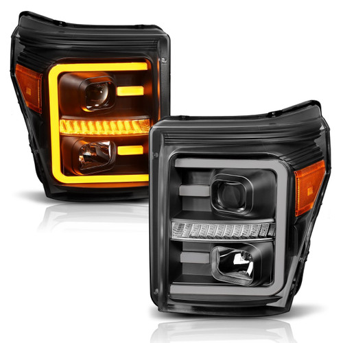 ANZO Projector Headlights Black w/ Amber for 2011-2016 Ford F250