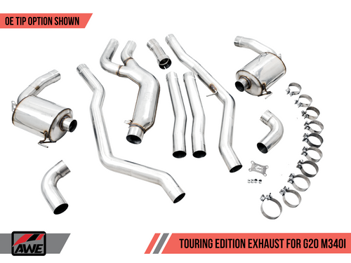 AWE Resonated Touring Edition Exhaust for BMW G20 M340i - OE Tips
