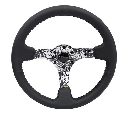 NRG 350mm Reinforced Steering Wheel Blk Leather w/Hydrodipped Digi-Camo Spokes