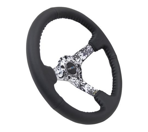 NRG 350mm Reinforced Steering Wheel Blk Leather w/Hydrodipped Digi-Camo Spokes