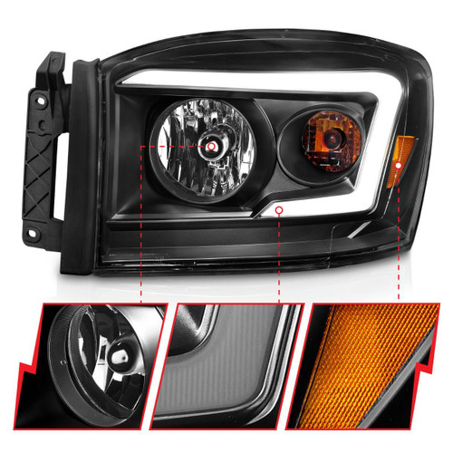 Anzo Headlights Black Housing/Clear Lens (w/ Light Bars) for 06-09 Dodge RAM