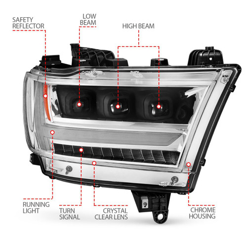 ANZO LED Projector Headlights w/Sequential Black (Pass.) for 19-20 Ram 1500