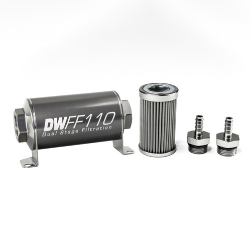DeatschWerks 5/16in 100 Micron Universal Inline Fuel Filter Housing Kit (110mm)