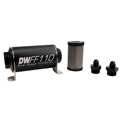 DeatschWerks 6AN 10 Micron Universal Inline Fuel Filter Housing Kit (110mm)