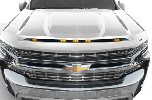 AVS Aeroskin Hood Shield w/ Lights - Summit White for 19+ Silverado 1500