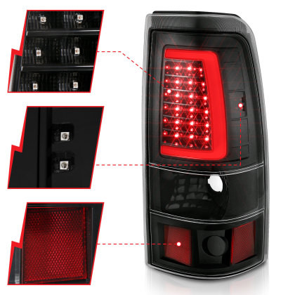 ANZO LED Taillights Plank Style Black w/Clear Lens for 99-02 Silverado 1500