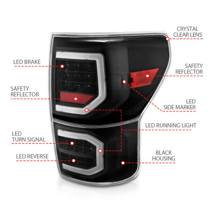 ANZO LED Taillights Plank Style Black w/Clear Lens for 07-13 Toyota Tundra