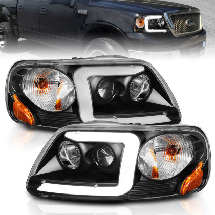 ANZO Projector Headlights w/ Light Bar Black Housing for 97-03 Ford F-150