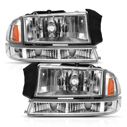 ANZO Crystal Headlight Set Chrome Amber for 97-04 Dodge Dakota