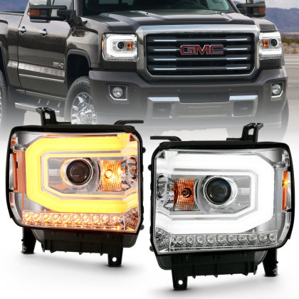 ANZO Projector Headlight Plank Style Chrome w/ Switchback for 14-15 Sierra 1500