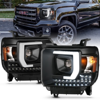 ANZO Projector Plank Style Headlight Black W/ Drl for 14-15 Sierra 1500HD