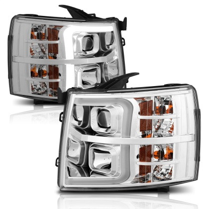 ANZO Proj Headlights w/ Plank Style Switchback Chrome w/Amb for 07-13 Silverado