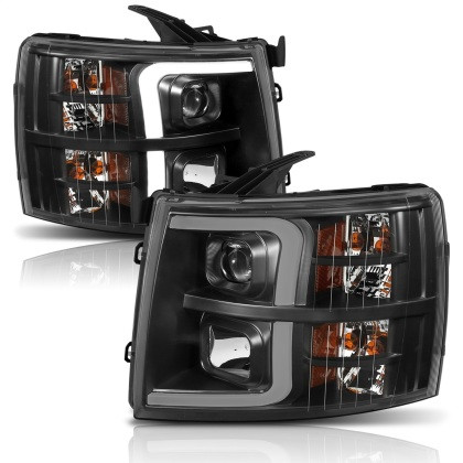 ANZO Plank Style Projector Headlights Black w/ Amber for 07-13 Silverado 1500