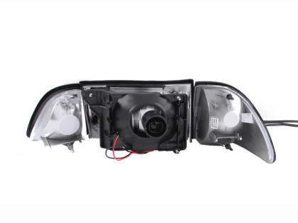 ANZO Crystal Headlights Black w/ Corner Lights 2pc for 1987-1993 Ford Mustang