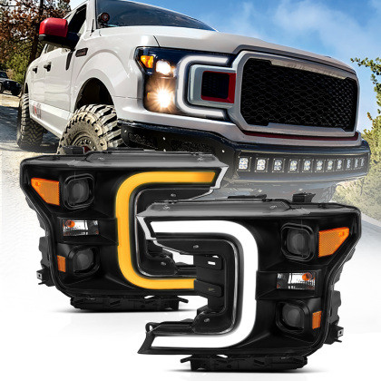 ANZO LED Projector Headlights w/ Plank Switchback Black w/ Amber for 18-19 F-150